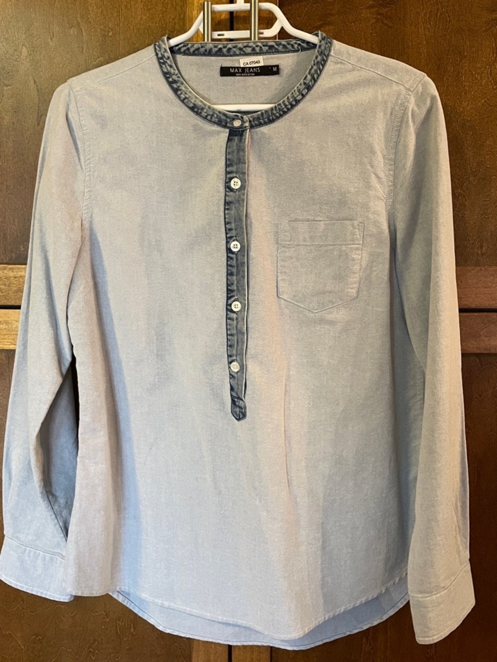 Max Jeans Pale Blue Tunic Style Denim Blouse with Darker Denim Colored Trim